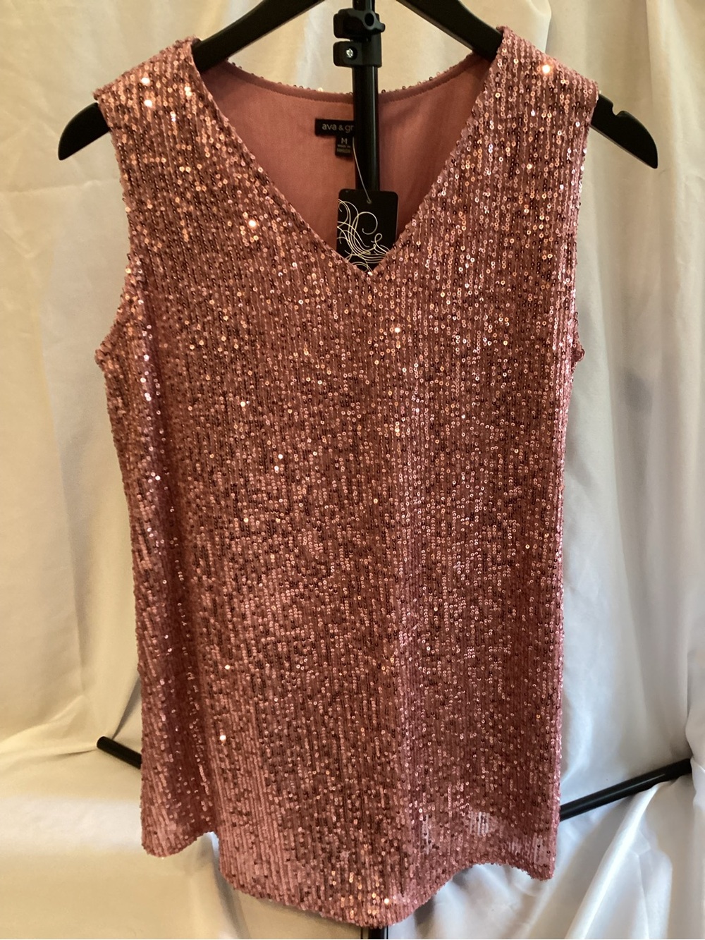 Ava & Grace Pink Sequin V-Neck Sleeveless Camisole